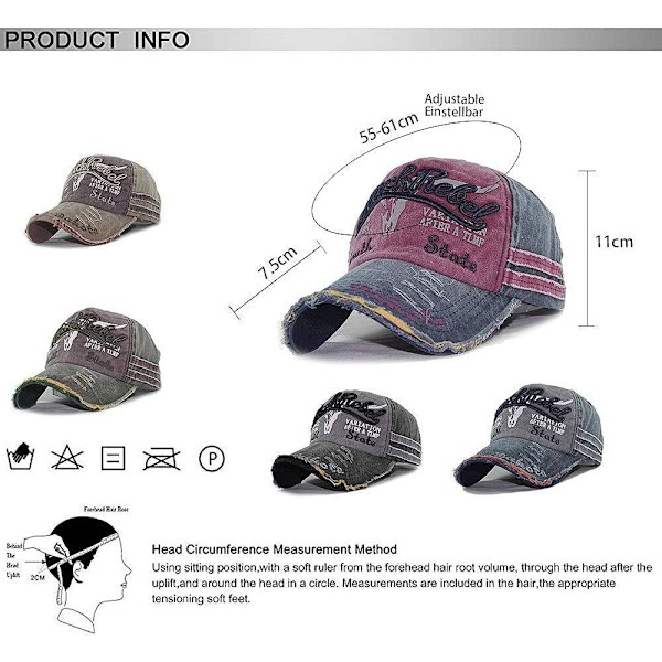 Baseball-lippis Unisex Säädettävä Golf-hattu Hengittävä Vintage Farkut
