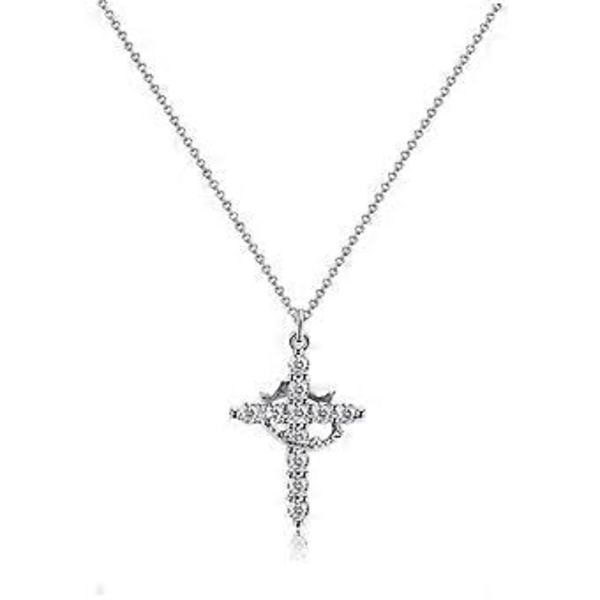 Muodikas choker-kaulakoru tukevalla ruostumattomasta teräksestä valmistetulla ristiriipuksella, koru asuste trendikkäille naisille ja tytöille, hopea Silver