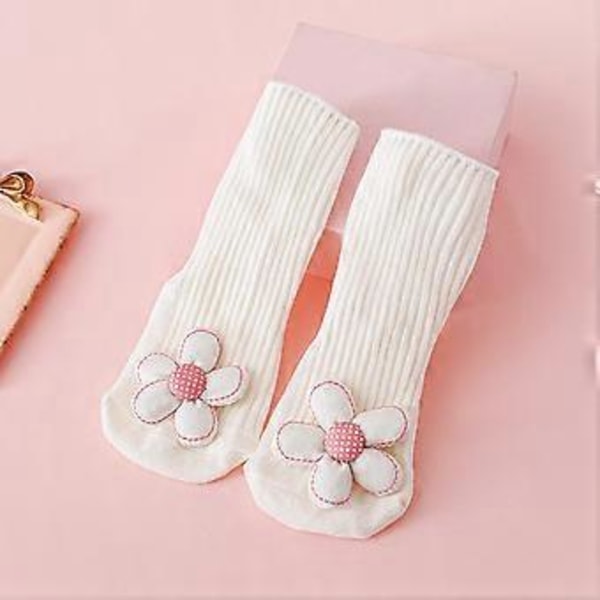 Baby Flickor Strumpor Spets Blomma Tillbehör Nyfödd Bomull Småbarn Halkfria Golvstrumpor Spädbarn Kläder Duschgåva vit kant blomma S white border flower S