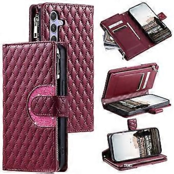 Stil 012 för Samsung Galaxy S24 Fodral Glitter PU Läder Handväska Dragkedja Ficka Telefonskal Style C