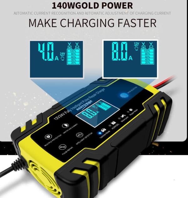 Bilbatterilader, 12V 8A, 24V 4A, Automatisk