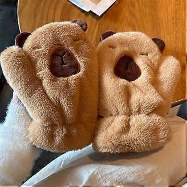 Tecknade handskar Tjocka stilfulla Capybara Djurtema Mjuka helfinger vantar för vinterpendling Utomhusklädsel white capillary