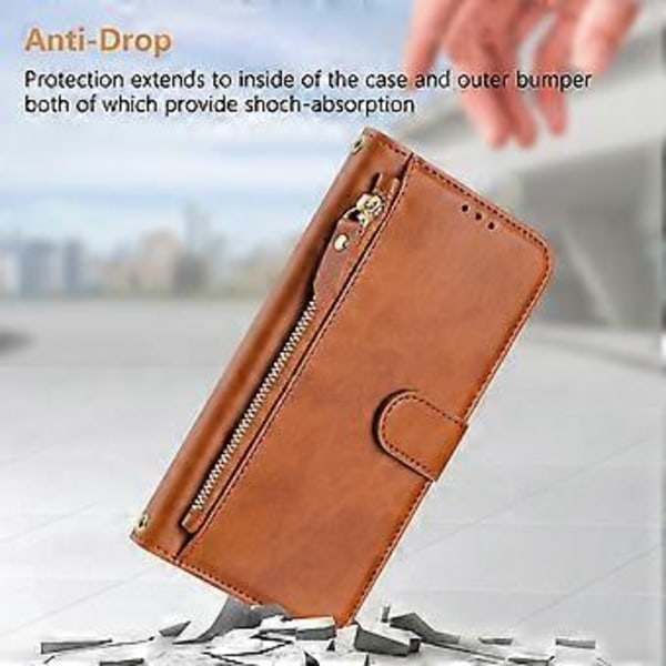 Til OnePlus Ace 5 Pro 5G/OnePlus 13R 5G Etui Lynlåslomme Flere Kortpladser Læder Telefon Cover Brown