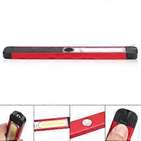 Bärbar LED COB Magnetisk Ficklampa för Utomhusbruk med Hög Ljusstyrka, Nödlampa, USB Uppladdningsbar Vitt Rött Ljus (vitt ljus rött ljus)