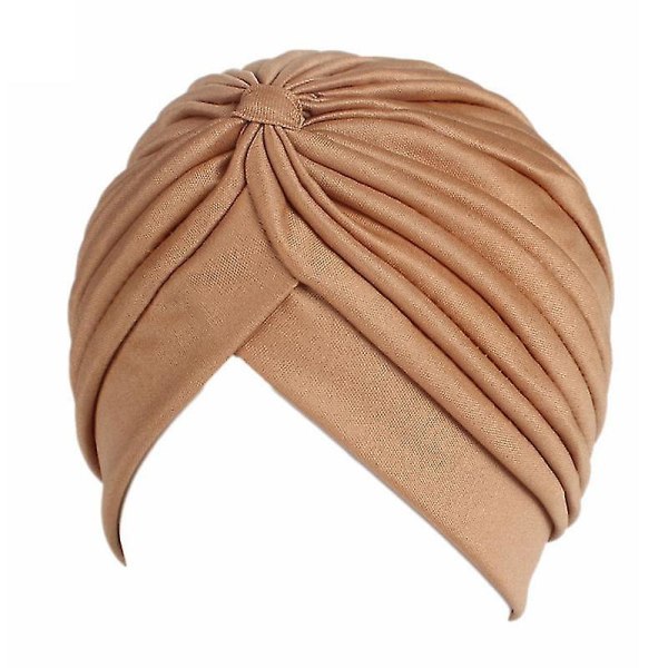 Kvinnor muslimsk turban veckad cap Head Wrap Bandana Chemo Islamic Hat Headwear.Light Coffee.
