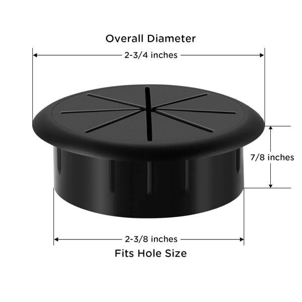 5-pack 2-3/8 tum-svart flexibel skrivbordsgenomföring, organisera ledningar och