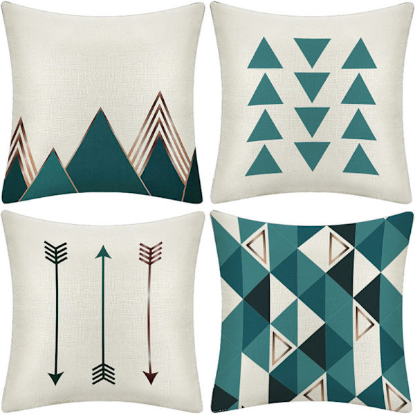 4 st kuddfodral 45 x 45 cm, dekorativt fyrkantigt örngott geometrisk mönster bomull linne dekoration för soffa sovrum vardagsrum kontor