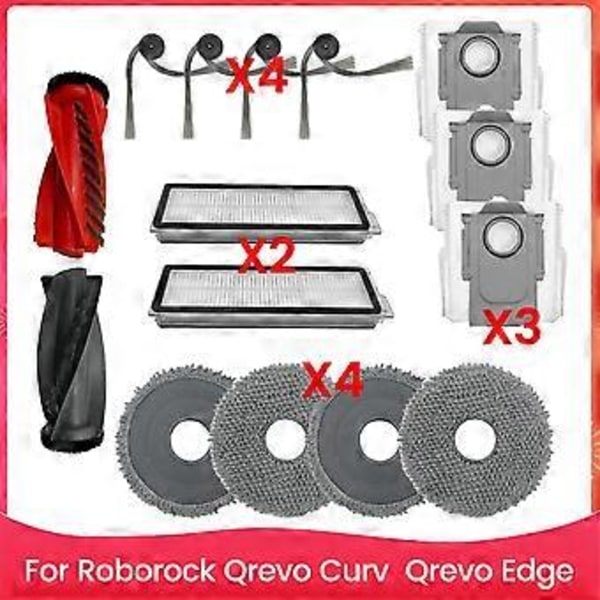 Roborock Qrevo Curv, Qrevo Edge Robotti-imurin Tarvikkeet Pääharja Sivuharja Hepa-suodatin Moppiliina Pölypussi