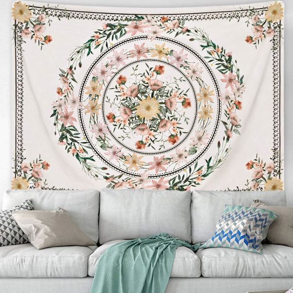 1 st Floral Mandala Gobeläng för Sovrum, Estetisk, Bohémisk, Wal