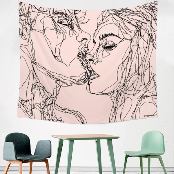 The Kissing Lover Tapisserie Accrochage mural, Noir et Blanc Tapi