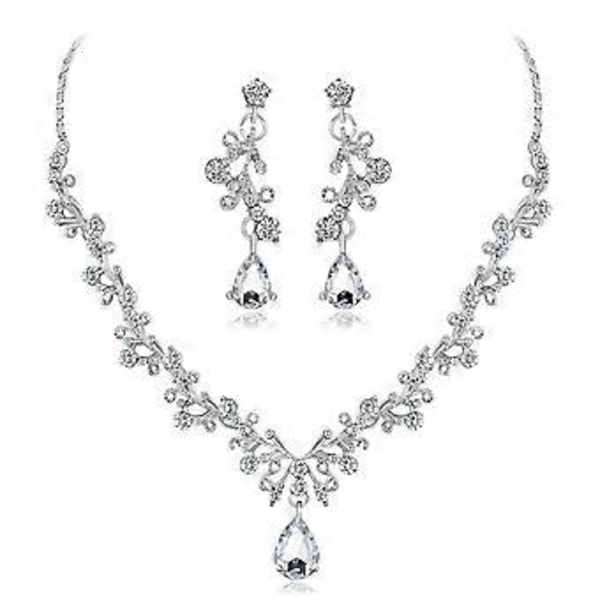 Klar Krystal og Cubic Zirconia Halskæde og Øreringe Smykkesæt til Kvinder Bryllupstilbehør
