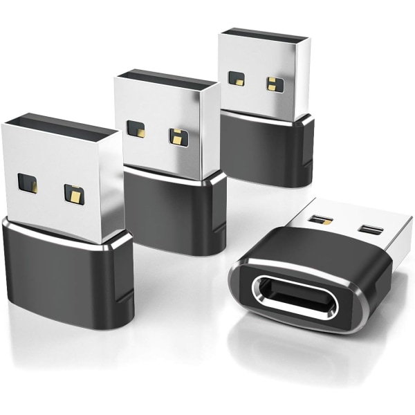 4 stk USB C hun til USB A han adapter, Type C Power Charger Cab