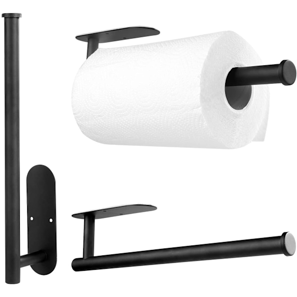 Papirhåndkleholder - Svart, Papirhåndkleholder - for kjøkken, Papirhåndkle i bulk - Selvklebende under skap, Begge tilgjengelig i lim og skruer, Rustfritt stål