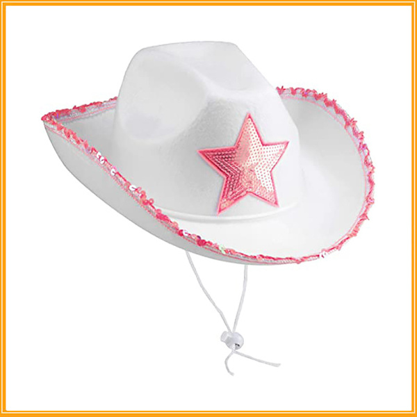 Hvid Filthat Cowgirl Hat med Rosa Stjerne, Én pr. Bestilling