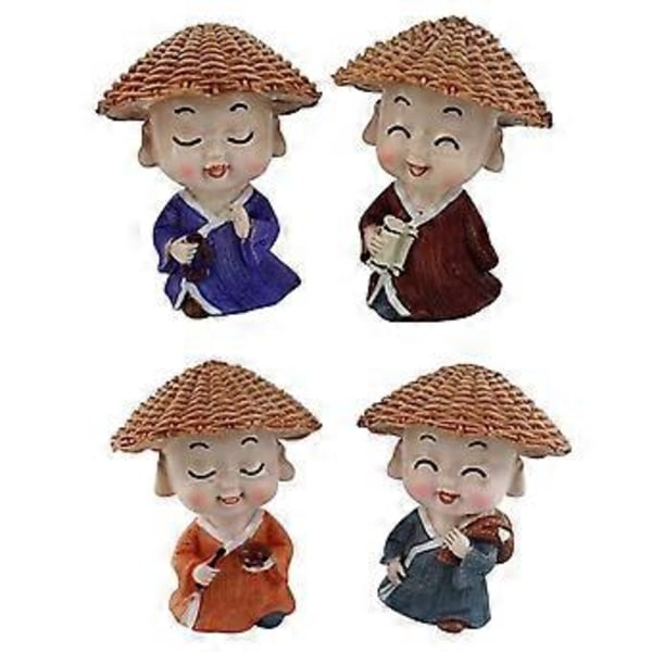 1 Set med 4 st Harts Buddhas Ornament Små Munkar Figurin Buddha Statyer