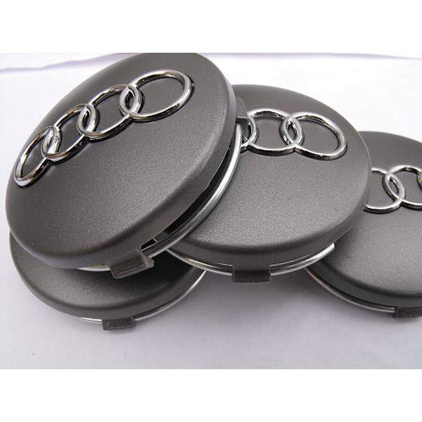 4 nya 60mm silver Audi-fälglock, emblem