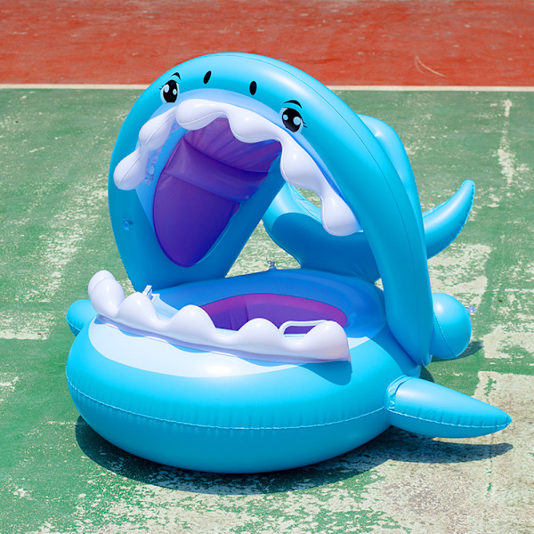 Baby Pool Seat Shark Flytande Simring, Barn Uppblåsbar Pool Boj med Justerbar Uppblåsbar Baldakin för 6-36 Månader Baby