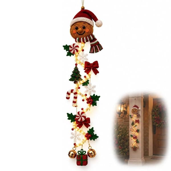 Julebue med festlig lys; festlig dørdekorasjon for stuer, soverom og inngangspartier (Pepperkake) Gingerbread