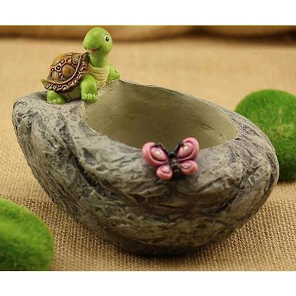 Blomsterpotte, lille skildpadde sommerfugl harpiks blomsterpotte mikro landskab
