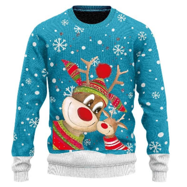 Julesweater Pullover til mænd, 3D digital print crew neck sweater top, efterår/vintertøj - EL3217 - Størrelse L L