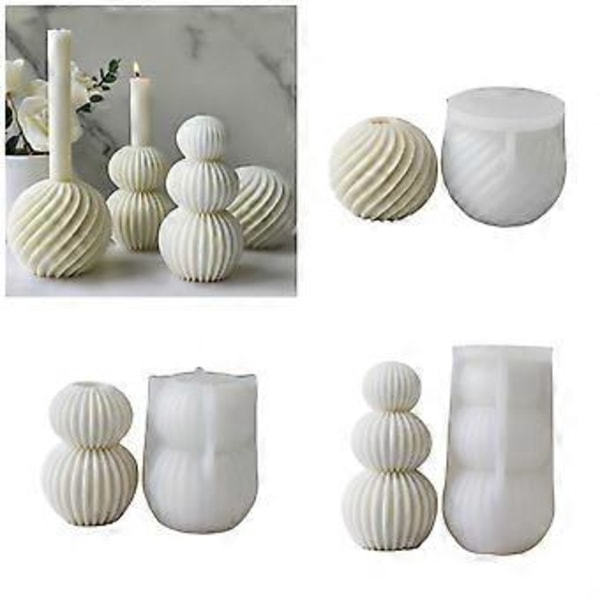 Stilfuld Geometrisk Stribet Kugle Lysform Silikone Geometrisk Kugle Voksform til Fremstilling af Karakteristiske Duftlys Style 2