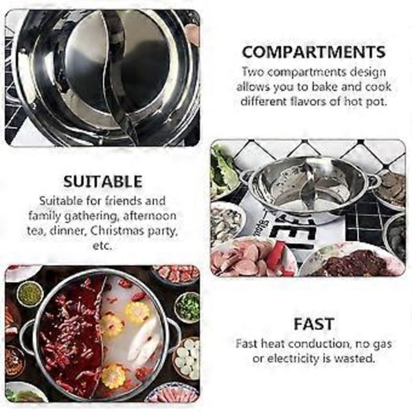 1 stk. Shabu Shabu Gryde Induktionskomfur Gryde Rustfrit Stål Hot Pot Køkkenudstyr
