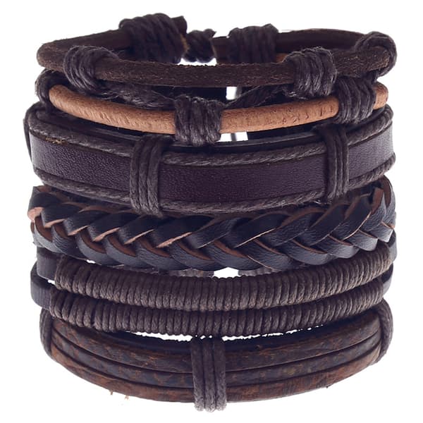 5PCS Läderarmband för män och kvinnor Flätad rep manschettarmband