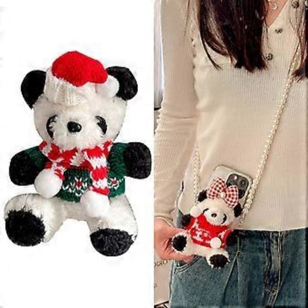 Panda Nyckelring Charmig Luddig Hänge Söt Väskberlock Mjuk Panda Telefonprydnader Plyschmaterial för Handväska och Plånböcker tröja rosett sweater bow
