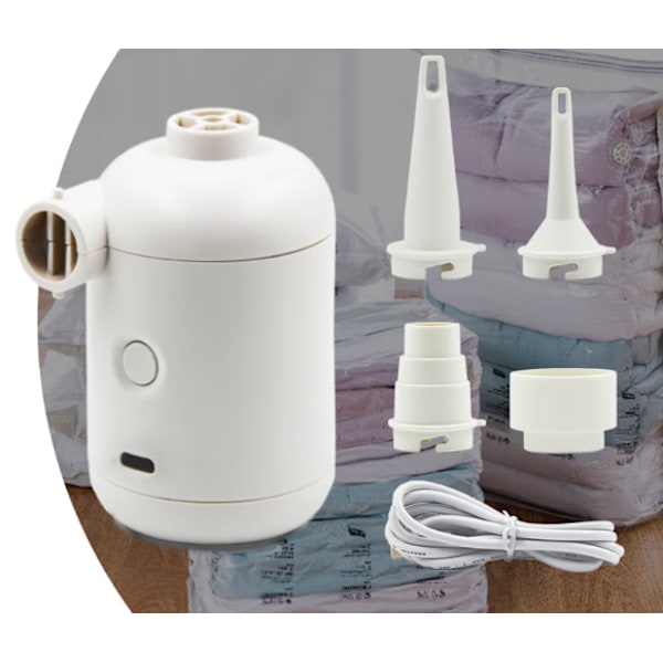 Hvit Mini Elektrisk Pumpe, USB Bærbar Camping Elektrisk Luftpumpe