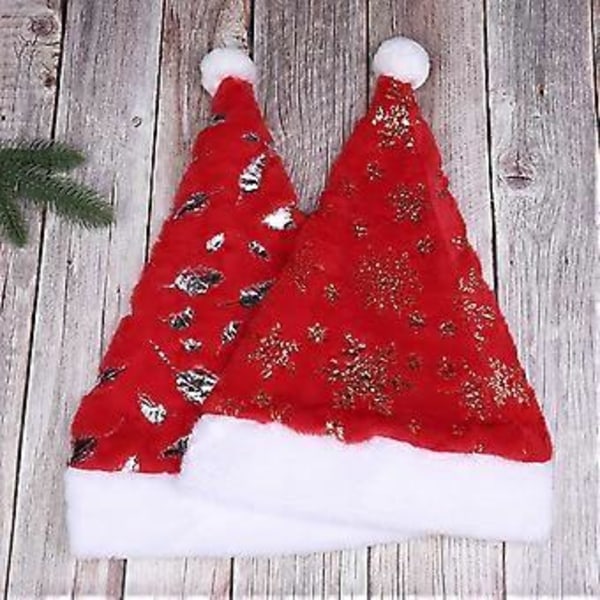 Jul Tomteluva med Horn Vit Kant för Julfest Nyår Huvudbonad Tomtekostym Tillbehör Present gyllene snöflingor golden snowflakes