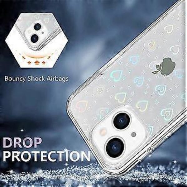 Kompatibel med iPhone 13 Skal (2021) 6,1 Tum Laser Glitter Regnbåge Hjärta Skal, Sött Mönster Designat för iPhone 13 Skal Tjejer Damer