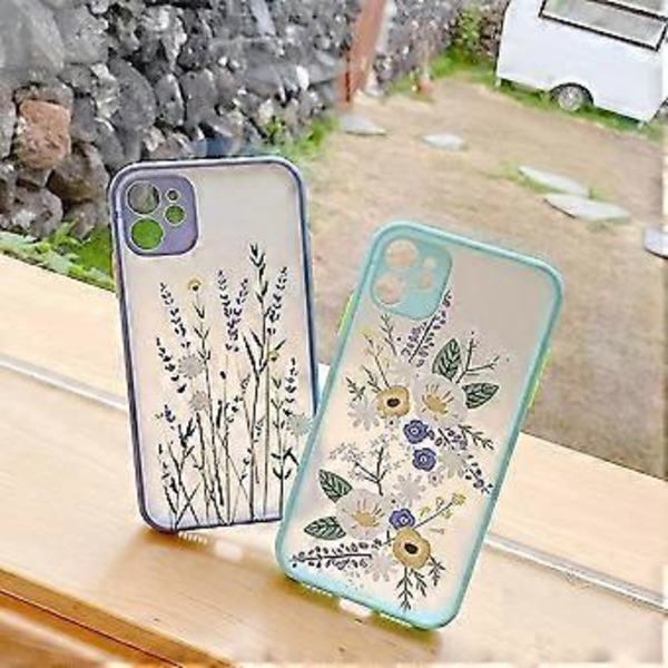 Kompatibelt skal för iPhone 11, genomskinligt blommigt frostat PC-baksida, blommigt för flickor och kvinnor, och mjukt TPU skyddande silikonskal, slimmat skal för iPhone 11 - Blå