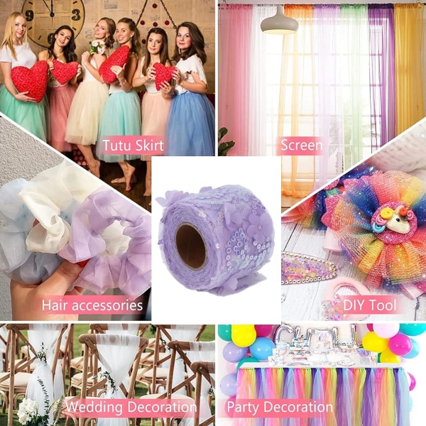 Glitter Tulle Stof, Sequin Polyester Letvægts Bærbar Lille Flash Tulle Ruller til Festdekoration til Indretning (Lilla)