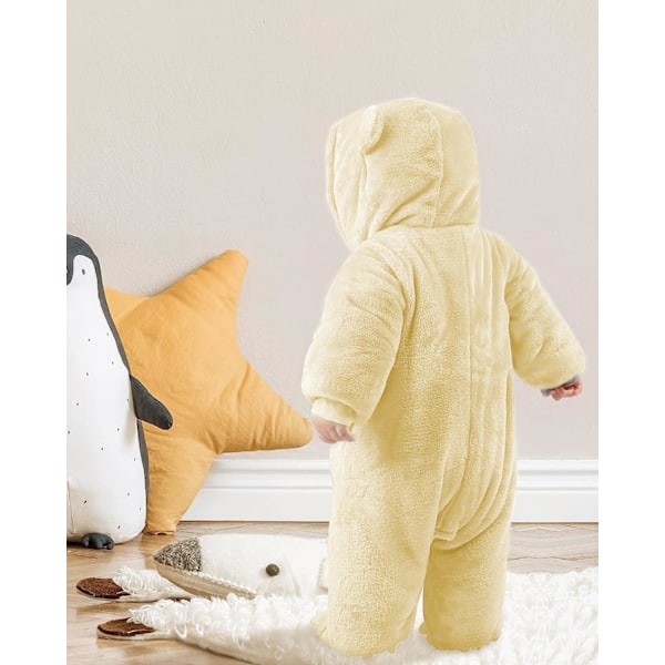 Babyhuvtröja i ull, snöjacka, tecknad jumpsuit, höst- och vinterkläder, gul, 6-9 månader