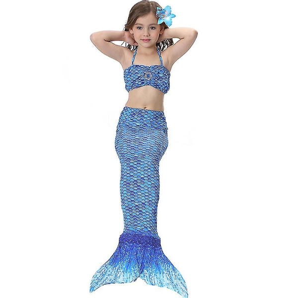 Barn Jenter Mermaid Tail Bikinisett Badetøy Badedrakt Svømmekostyme -allin.10-11 Years.Mørkeblå