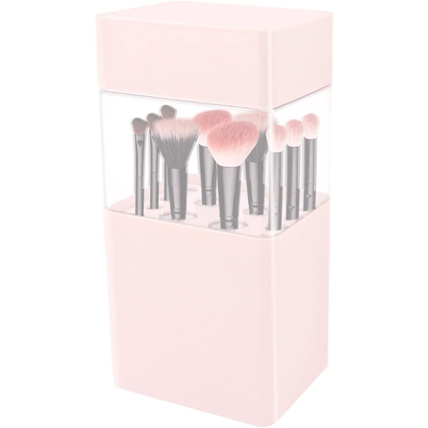 Rosa anti-lock makeup borsthållare, transparent makeup borste förvaring