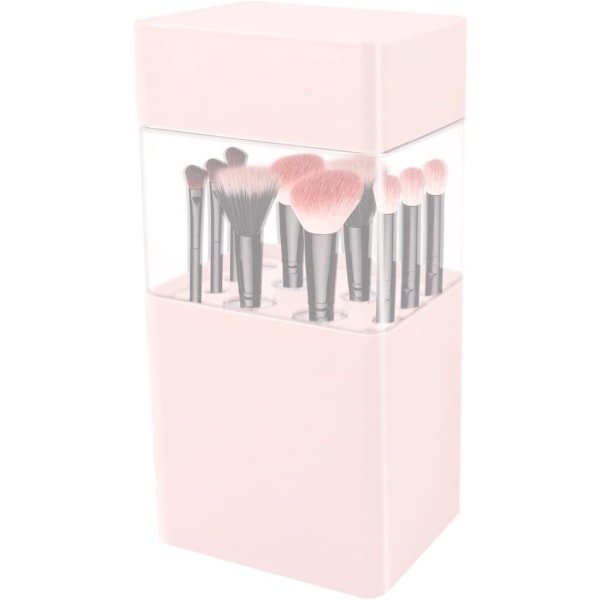 Rosa anti-lock sminkborsthållare, transparent sminkborstestor
