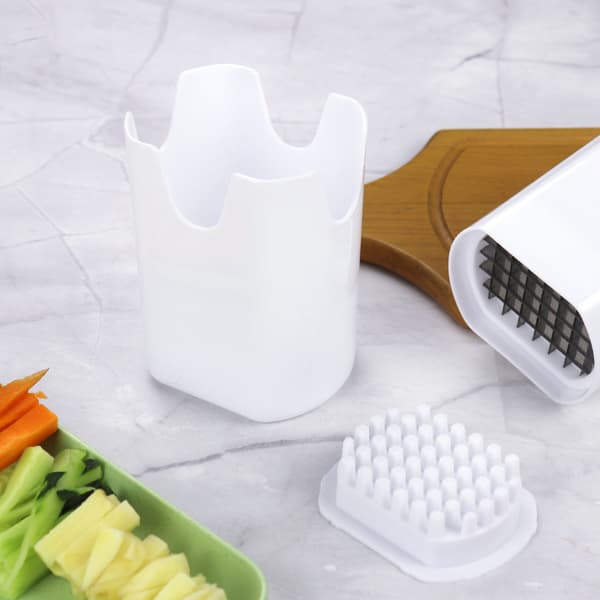 Hvit plastpotetkutter med lokk - 44 G potetkutter
