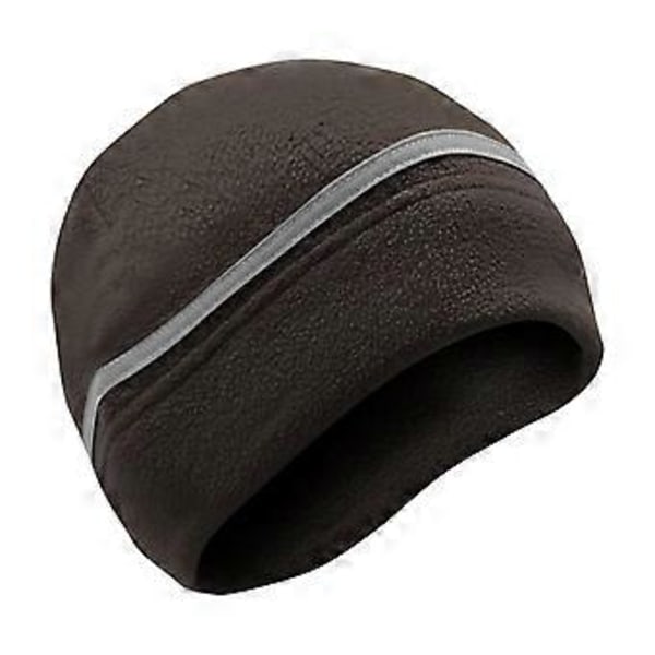 Reflekterende Fleece Hue Vinterhue med Reflekterende Stribe Fleece Tyk Skull Cap Sikkerhedshue til Ski Cykling Ridning Vandring (sort)
