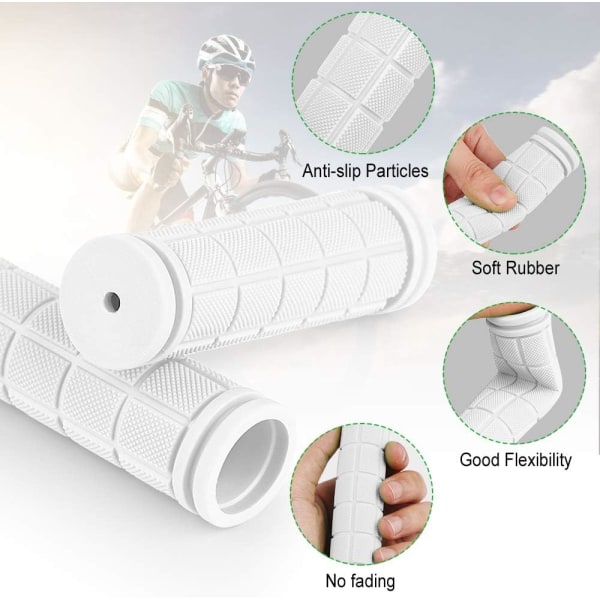 Pair of ergonomic non-slip soft rubber bicycle grips, white