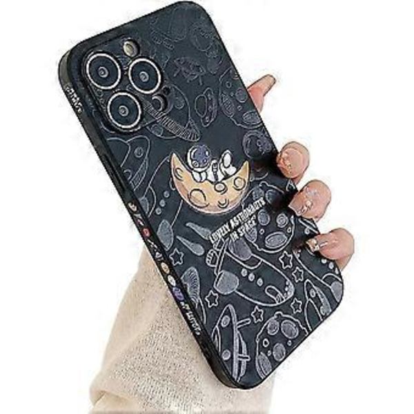 Kompatibel med iPhone 11 Pro Max Astronaut Fodral Kvinnor Flickor Enfärgad Sött Fodral Kameralins Fullständigt Skydd Mjukt Silikon Skyddsfodral för iPhon