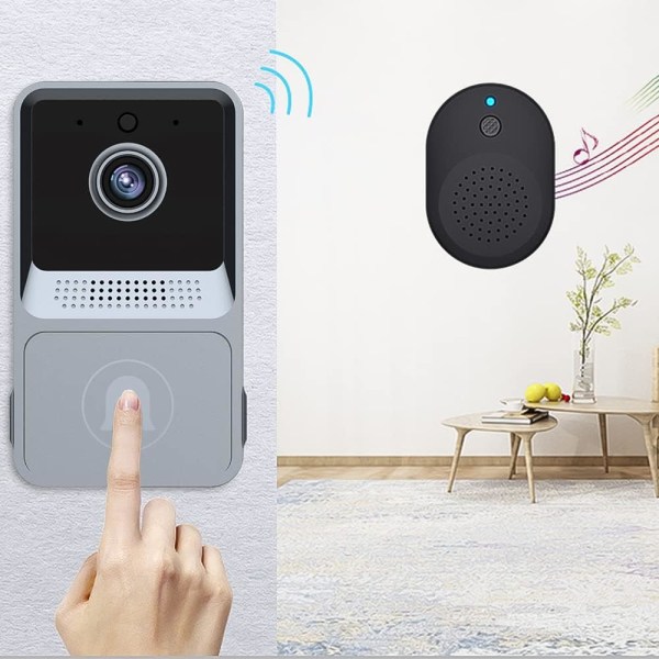 Grå - Trådlös videodörrklocka, Wi-Fi Smart videodörrklocka, Natt