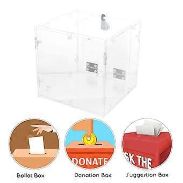 Klar Akryl Display Donation Box Röstningslåda Biljettförslag Behållare