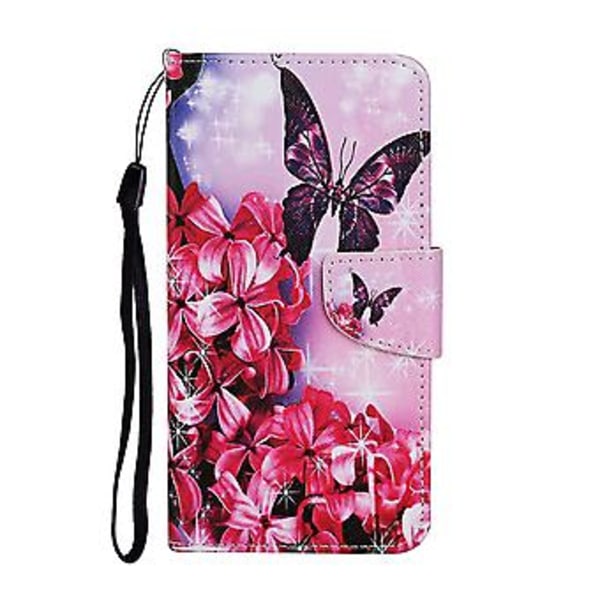 Farvet Tegne Etui til iPhone 12 Pro Max Red Flower Butterfly