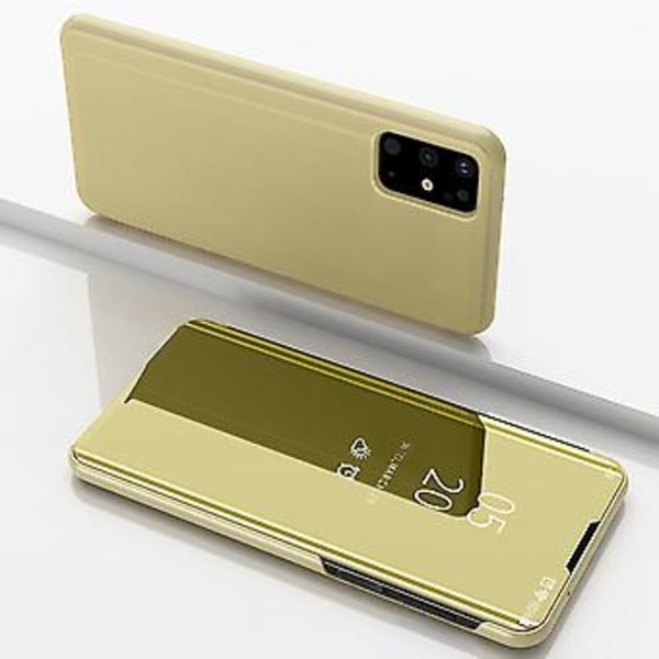För Galaxy S20+ Pläterat Spegel Horisontellt Flip Läderfodral med Hållare För Galaxy S20+ Gold