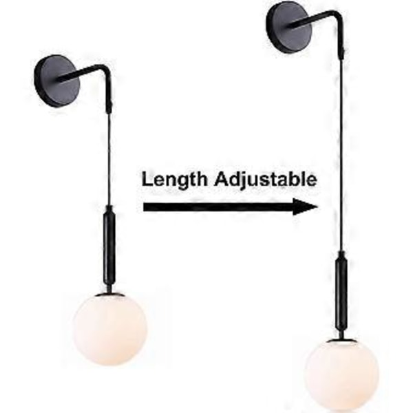 Modern vägglampa med E27 hängande glasskärm, Nordisk minimalistisk sänglampa för vardagsrum, sovrum, hall (svart bla