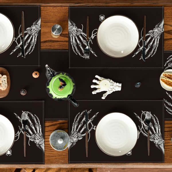 Set med 4 skelettförsedda hand H-formade bordsset för Halloween, 30