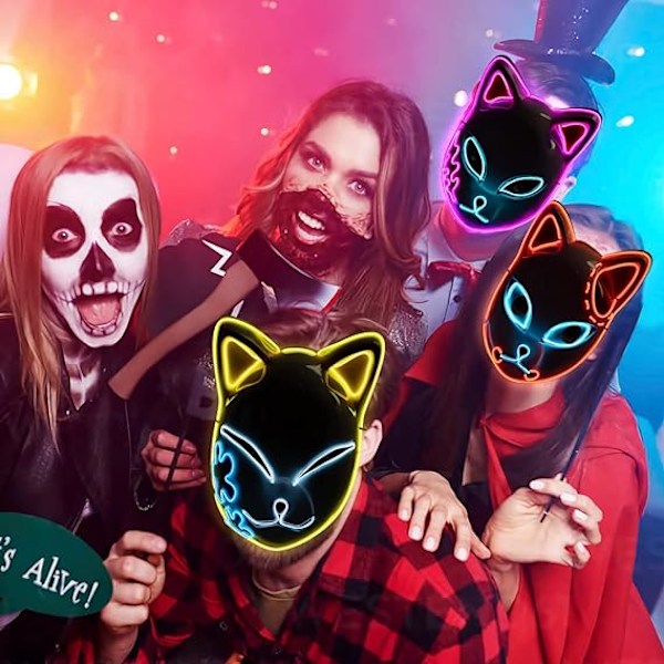 Demon Slayer Cosplay Mask, LED-belyst mask för Halloween-kostym