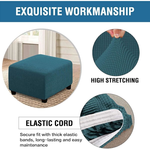 Teal Blå-Stor Fotpall Överdrag Stretch Ottoman Överdrag Plysch,  Thi