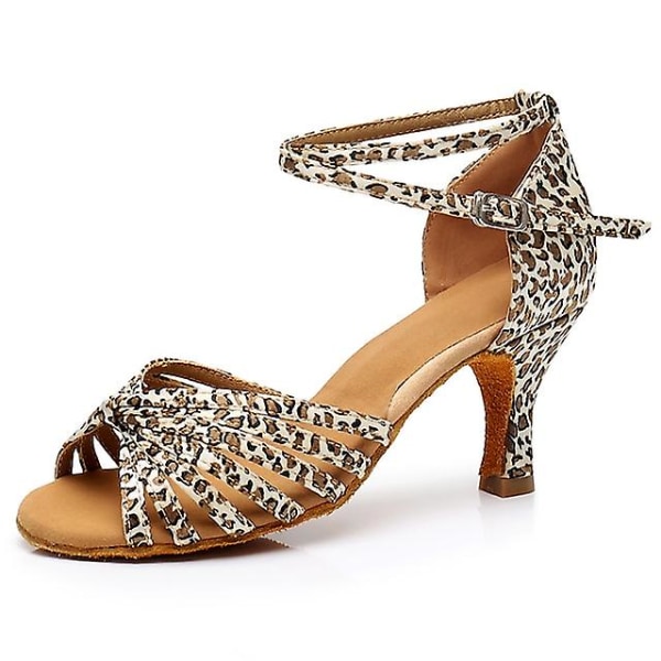 Naisten latintanssikengät, harjoitteluun, satiini, perusmalli, kiinteä väri, kuubalainen korko, hopea, vaaleanruskea, leopardi - happygo.US6 EU36 UK4 CN36.Leopard Leopard 36